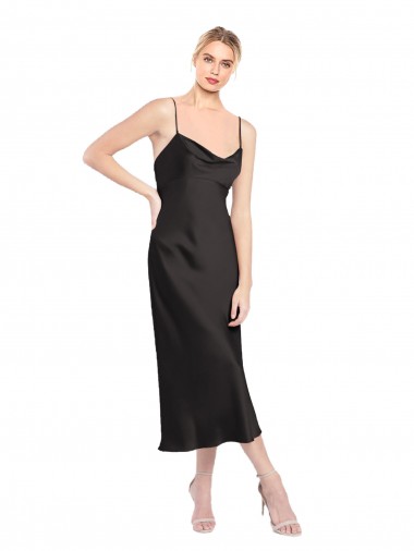 Online Cowl Neck Midi Length Short Cocktail Formal Stretch Satin Slip Bridesmaid Dress / Prom Dress UK