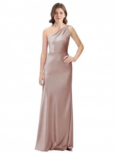 Online One Shoulder Black-Tie Floor Length Long Formal Stretch Satin Bridesmaid Dress / Prom Dress UK