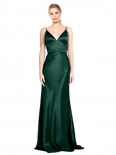 Online High V-Neck Long Full Length Sheath Formal Stretch Satin Bridesmaid Dress / Prom Dress UK