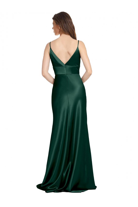 Online High V-Neck Long Full Length Sheath Formal Stretch Satin Bridesmaid Dress / Prom Dress UK