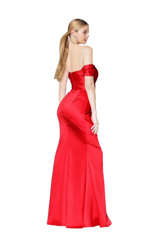 Online High Neck Off the Shoulder Formal Stretch Satin Bridesmaid Dress / Prom Dress with High Slit UK