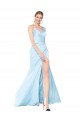 Online Double Straps V-Neck Sleeveless Formal Stretch Satin Bridesmaid Dress / Prom Dress with High Slit UK