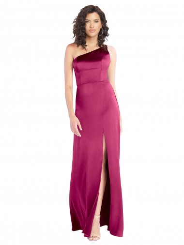 Online Sleek One Shoulder A-Line Long Formal Stretch Satin Bridesmaid Dress / Prom Dress with Spaghetti Straps Back UK