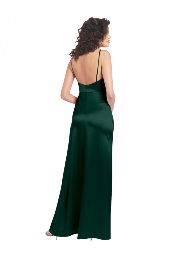 Online Long Slim Scoop Neck Formal Stretch Satin Bridesmaid Dress / Prom Dress with Open Back UK