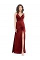 Online Faux Surplice Neckline Long Slim A-Line Formal Stretch Satin Bridesmaid Dress / Prom Dress UK