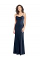 Online Cowl Neck Long Empire Waist Formal Stretch Satin Bridesmaid Dress with Open Back UK