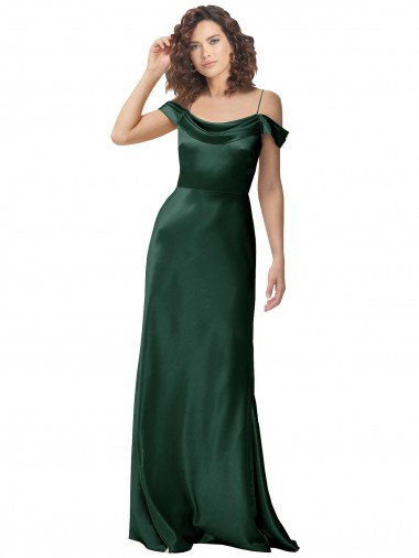 Online Off the Shoulder Sleeves Long Formal Stretch Satin Bridesmaid Dress / Prom Dress with Pleated Draped Neckline UK