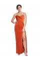 Online Front Cowl Neck Long Floor Length Formal Stretch Satin Bridesmaid Dress / Prom Dress with High Side Split UK