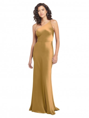 Online One Shoulder Long Floor Length Formal Stretch Satin Slip Bridesmaid Dress / Prom Dress UK