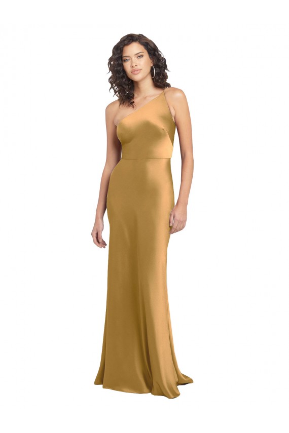 Online One Shoulder Long Floor Length Formal Stretch Satin Slip Bridesmaid Dress / Prom Dress UK