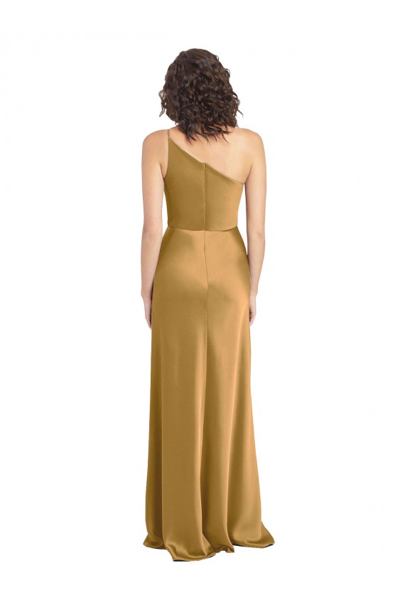 Online One Shoulder Long Floor Length Formal Stretch Satin Slip Bridesmaid Dress / Prom Dress UK