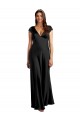 Online Plunging V-Neck Cap Cleeves Long Formal Stretch Satin Bridesmaid Dress / Prom Dress with Keyhole Back UK