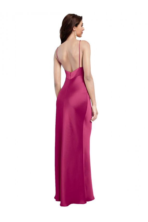 Online V-Neck Spaghetti Straps Slim Formal Stretch Satin Bridesmaid Dress / Prom Dress with Low Scoop Back UK