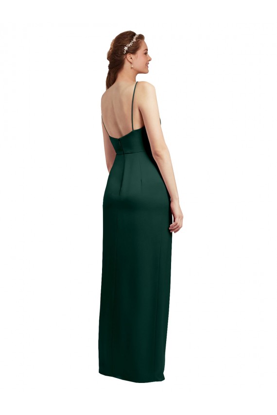 Online Sleek Straight Neckline Long Wrap Formal Stretch Satin Bridesmaid Dress / Prom Dress with Angled Pleats UK