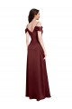 Online Draped Off the Shoulder Sleeves Slim A-Line Formal Stretch Satin Bridesmaid Dress / Prom Dress with Side Slit UK