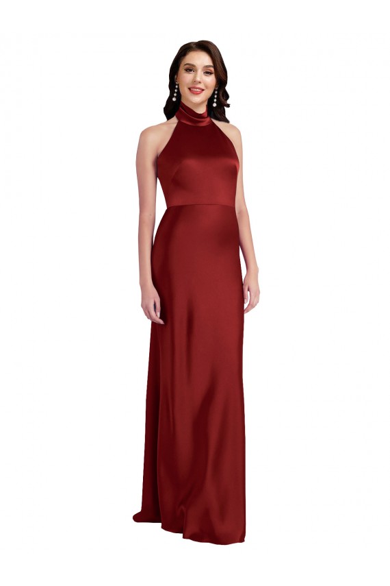 Online Backless Halter Long Formal Stretch Satin Bridesmaid Dress / Prom Dress UK