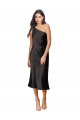 Online Sleek One Shoulder Midi Length Short Cocktail Formal Stretch Satin Slip Bridesmaid Dress / Prom Dress UK
