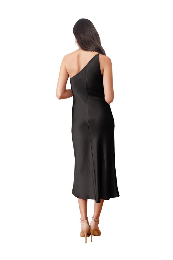 Online Sleek One Shoulder Midi Length Short Cocktail Formal Stretch Satin Slip Bridesmaid Dress / Prom Dress UK