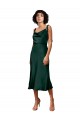 Online Spaghetti Straps Tie Shoulders Cowl Neck Short Midi Length Formal Stretch Satin Cocktail Bridesmaid Dress / Prom Dress UK