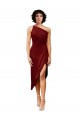 Online One Shoulder Cocktail Midi Length Short Formal Stretch Satin Wrap Style Bridesmaid Dress / Prom Dress UK