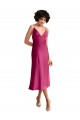 Online Midi Length V-Neck Short Formal Stretch Satin Bridesmaid Dress / Cocktail Prom Dress with Low Scoop Back UK