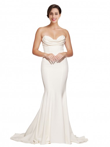 Online Strapless Cowl Neck Sweep Train Formal Stretch Satin Bridesmaid Dress / Prom Dress UK