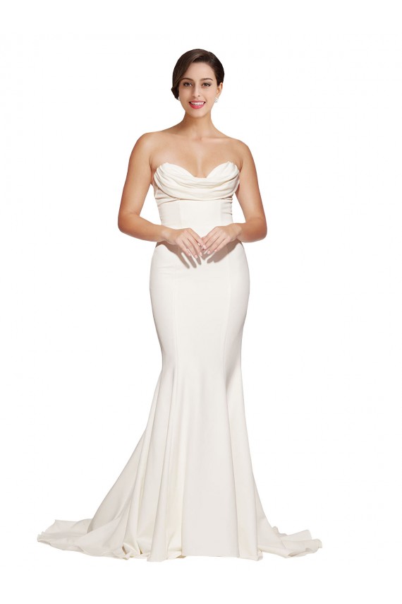 Online Strapless Cowl Neck Sweep Train Formal Stretch Satin Bridesmaid Dress / Prom Dress UK