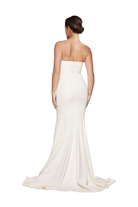 Online Strapless Cowl Neck Sweep Train Formal Stretch Satin Bridesmaid Dress / Prom Dress UK