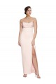 Online Cowl Neck Strapless Formal Stretch Satin Bridesmaid Dress / Prom Dress with High Split UK