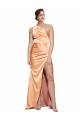 Online One Shoulder Ruched Formal Stretch Satin Bridesmaid Dress / Prom Dress with Thigh High Split UK