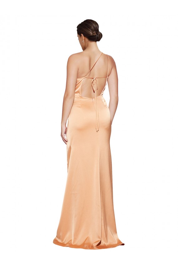 Online One Shoulder Ruched Formal Stretch Satin Bridesmaid Dress / Prom Dress with Thigh High Split UK