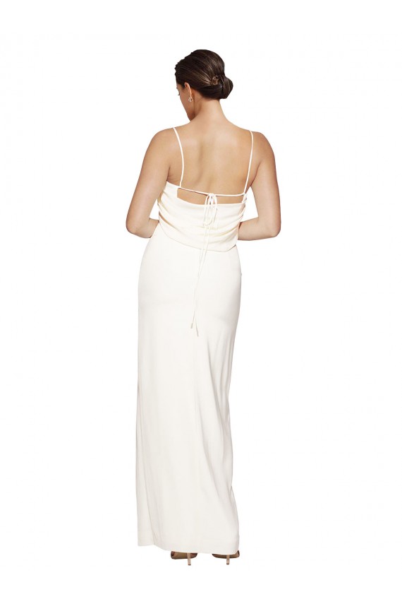 Online High Neck Formal Stretch Satin Bridesmaid Dress / Prom Dress with Low Back and Side Slit UK