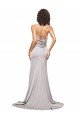 Online High Neck Low Back Long Full Length Formal Stretch Satin Bridesmaid Dress / Prom Dress UK