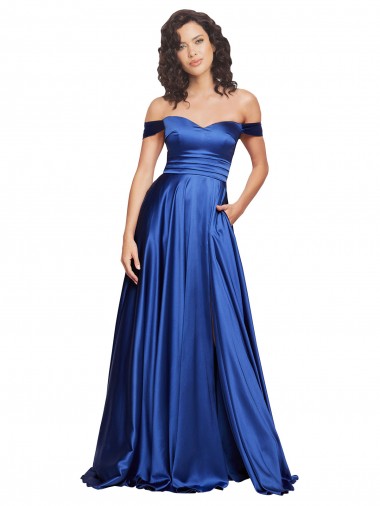 Online Ball Gown Off the Shoulder Sweetheart Formal Stretch Satin Bridesmaid Dress / Prom Dress UK