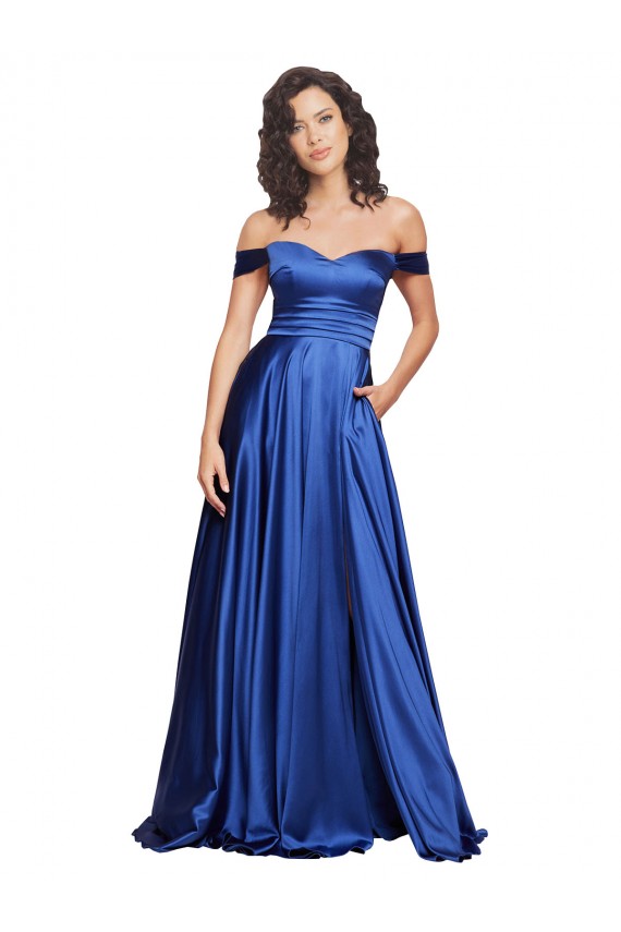 Online Ball Gown Off the Shoulder Sweetheart Formal Stretch Satin Bridesmaid Dress / Prom Dress UK