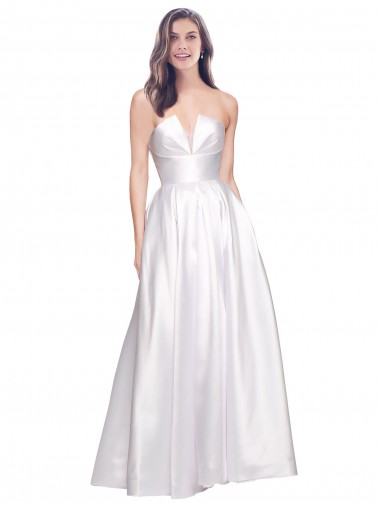 Online Full Length Strapless V-Cutout Formal Stretch Satin Bridesmaid Dress / Prom Dress UK