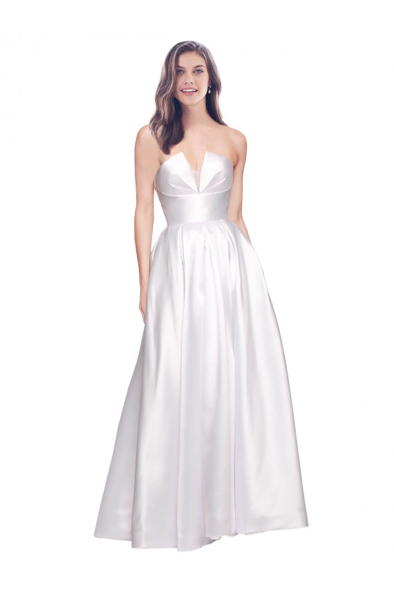 Online Full Length Strapless V-Cutout Formal Stretch Satin Bridesmaid Dress / Prom Dress UK