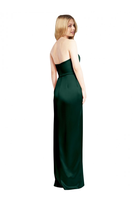 Online Scooped Strapless Neckline Stretech Satin Bridesmaid Dress / Prom Dress with Side Slit UK