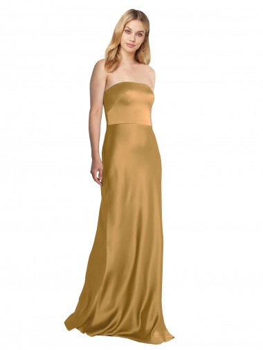 Online Sleek Strapless Long A-Line Formal Stretch Satin Bridesmaid Dress / Prom Dress UK