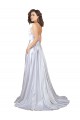 Online Simple A-Line Corset Style Pleated Long Stretch Satin Beach Wedding Dress with High Slit UK