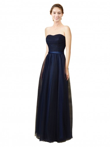Online Elegant Lace and Tulle Long Strapless Bridesmaid Dress UK