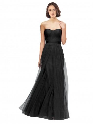 Online Long Tulle Bridesmaid Dress with Sweetheart Neckline and Belt UK