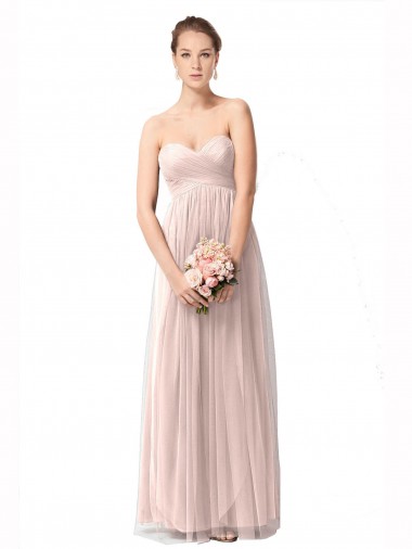 Online Long Sweetheart Tulle Bridesmaid Dress with Shirred Criss Cross Bodice UK