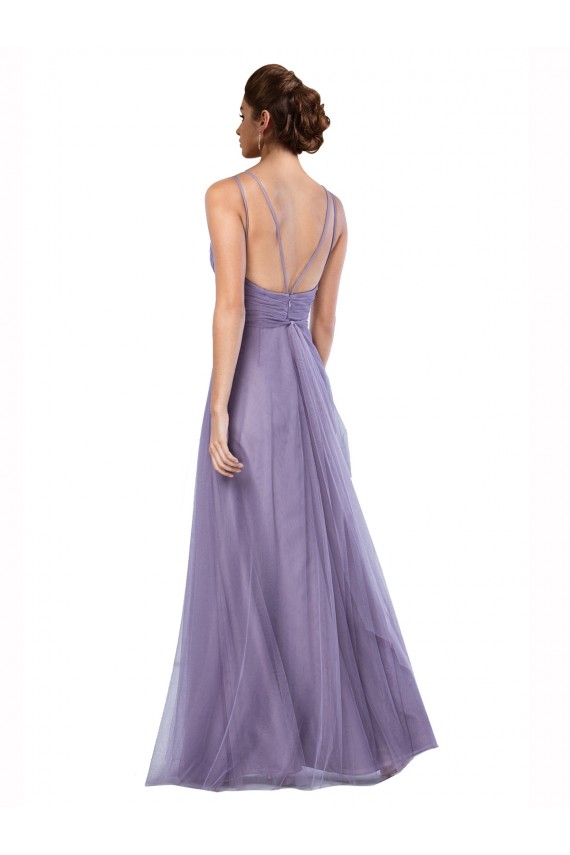 Online Flowy A-Line Tulle Bridesmaid Dress with Double Straps and V-Neck UK