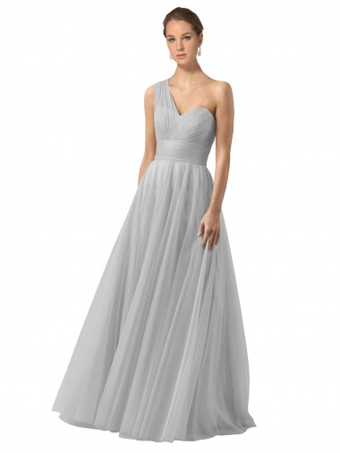 Online Floor Length Tulle Bridesmaid Dress with Shirred One Shoulder Bodice UK