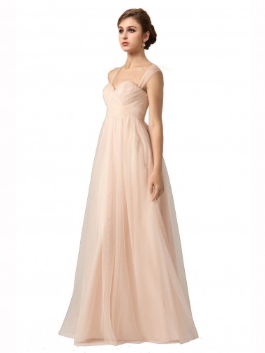 Online Illusion Sleeves Tulle Bridesmaid Dress with Shirred Bodice and Sweetheart Neckline UK