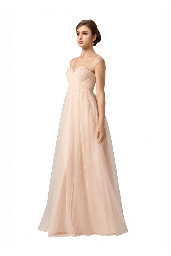 Online Illusion Sleeves Tulle Bridesmaid Dress with Shirred Bodice and Sweetheart Neckline UK