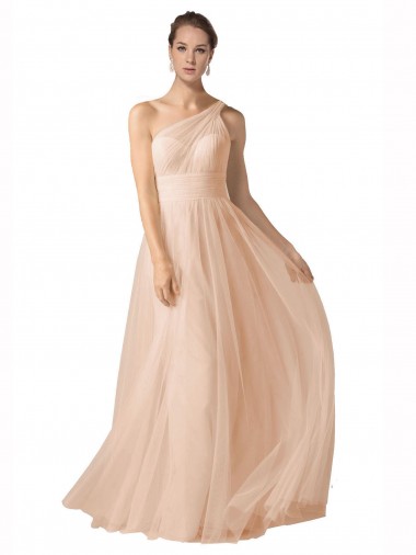 Online Illusion One Shoulder Tulle Bridesmaid Dress with Shirred Bodice UK