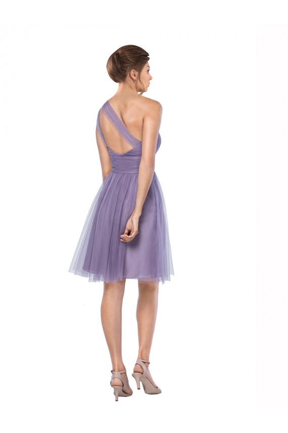Online One Shoulder Short Knee Length Tulle Bridesmaid Dress UK