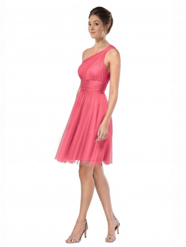 Online One Shoulder Short Knee Length Tulle Bridesmaid Dress UK